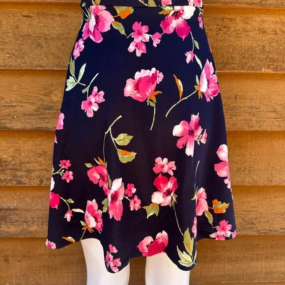 Soprano Floral Navy Sleeveless Fit & Flare Dress With Pink & Green Print Size S - Picture 8 of 8